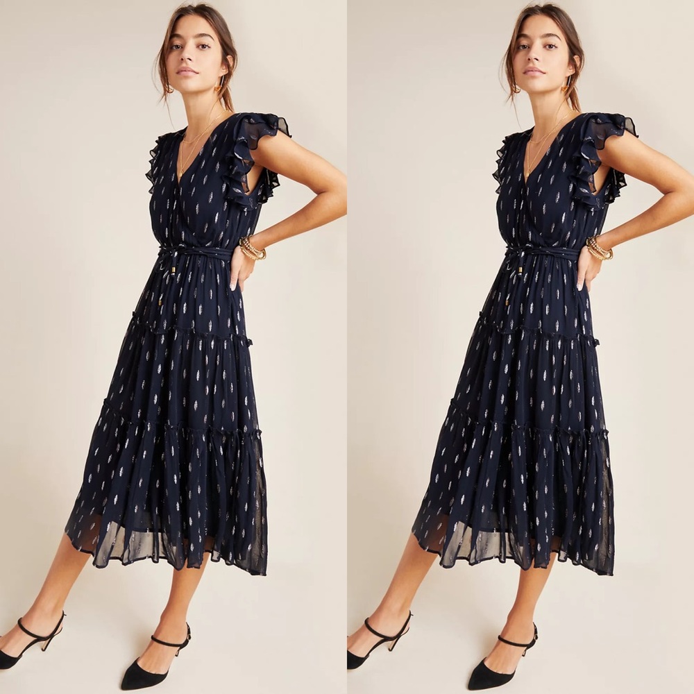 Anthropologie Midnight Shimmer Midi Dress